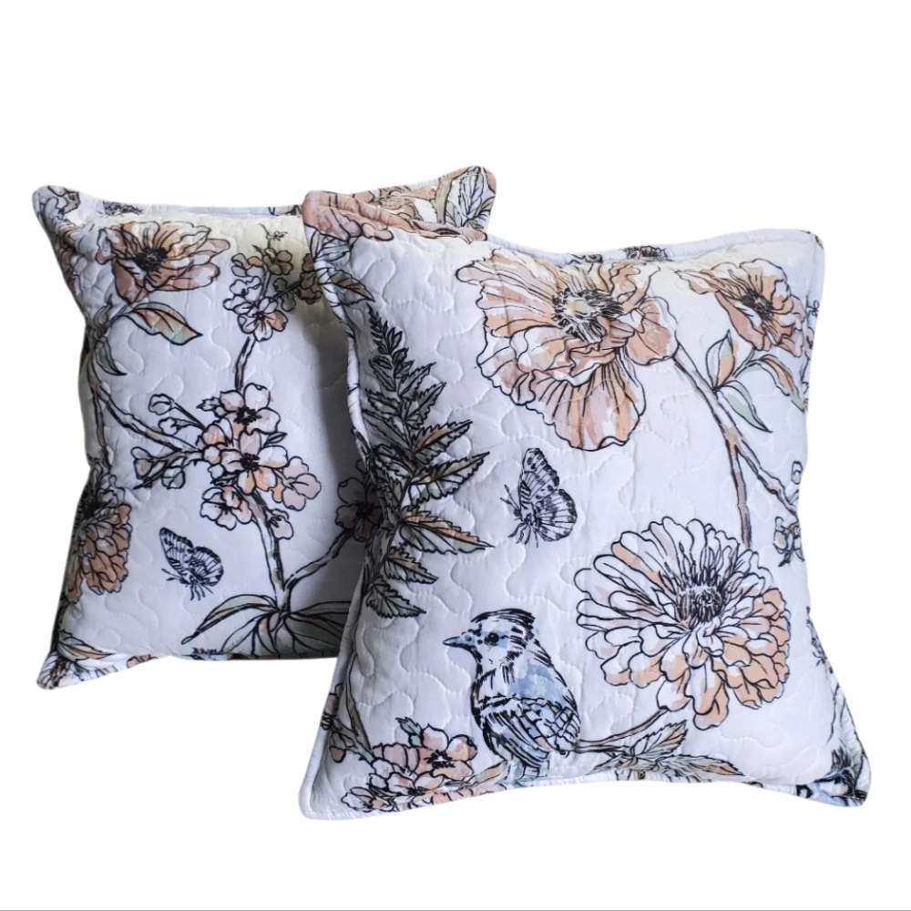 Homecrafted Floral Print Quilted Pillow Set Floral / Birds / Butterflies